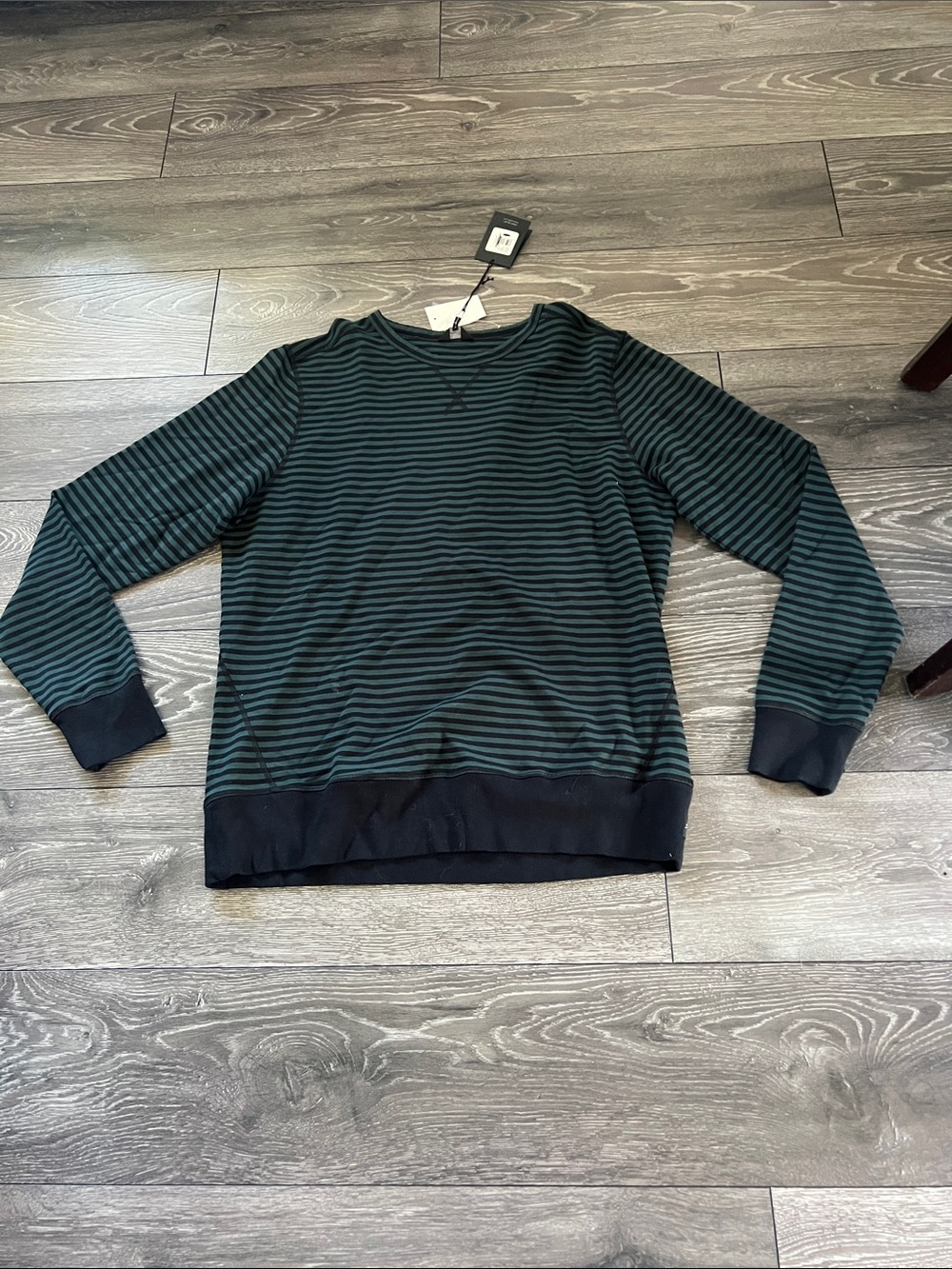 Good Man Brand Black and Dark Green Striped Crewneck Sweatshirt